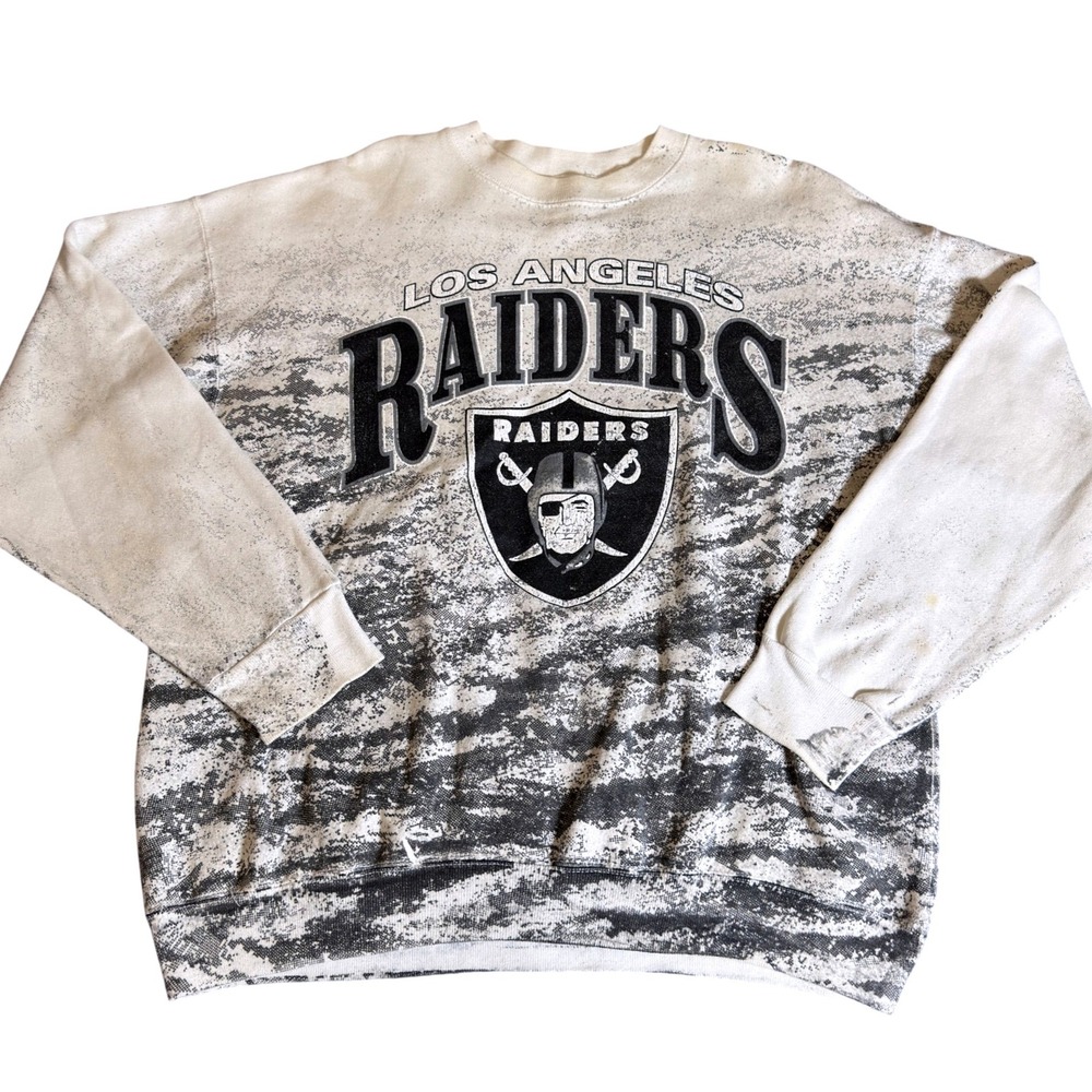 Vtg Los Angeles Raiders Sweatshirt Artex XL All Over Print Grey White USA 90s